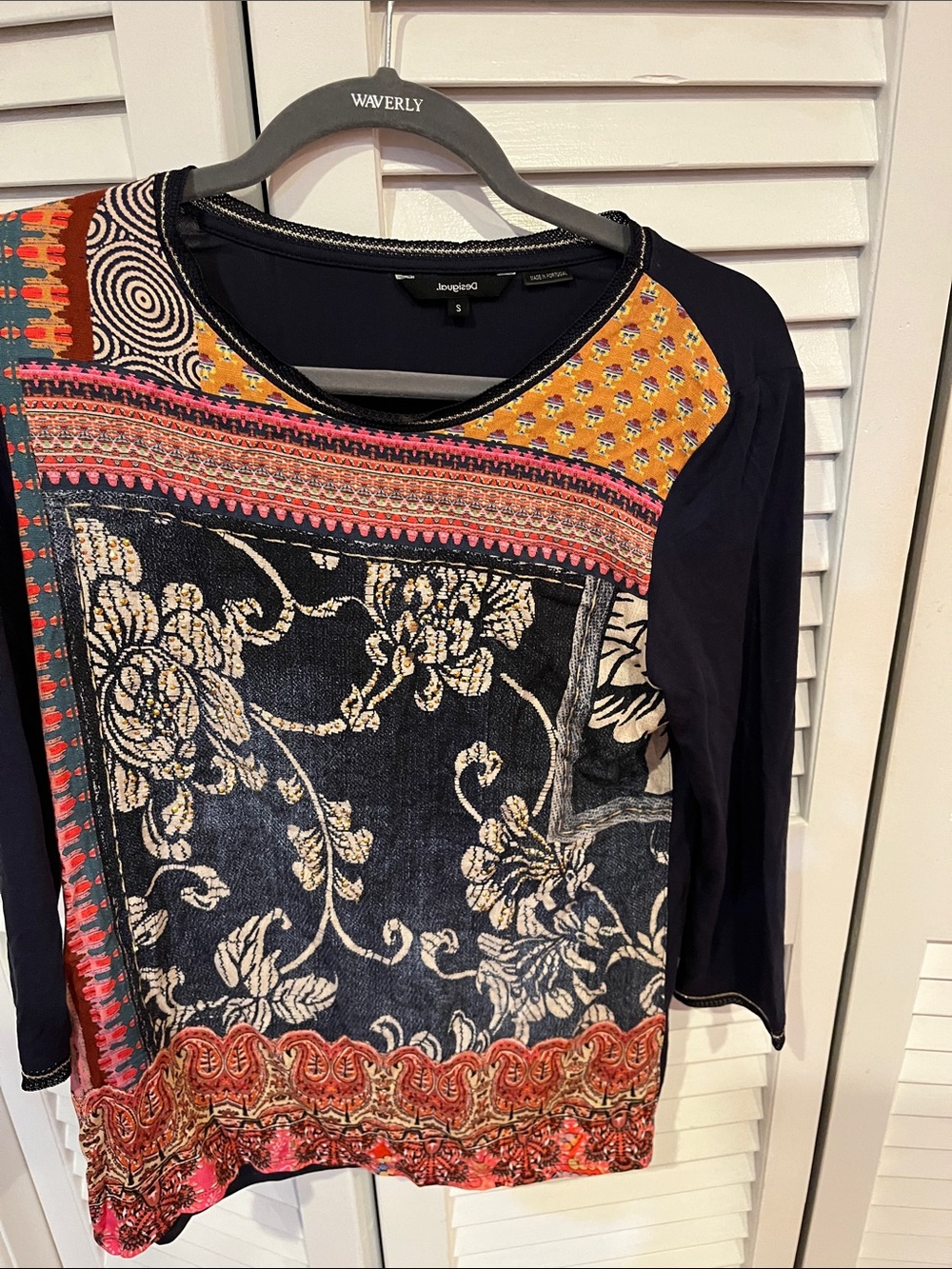 Desigual Navy Multicolor Floral Patchwork Long Sleeve Top